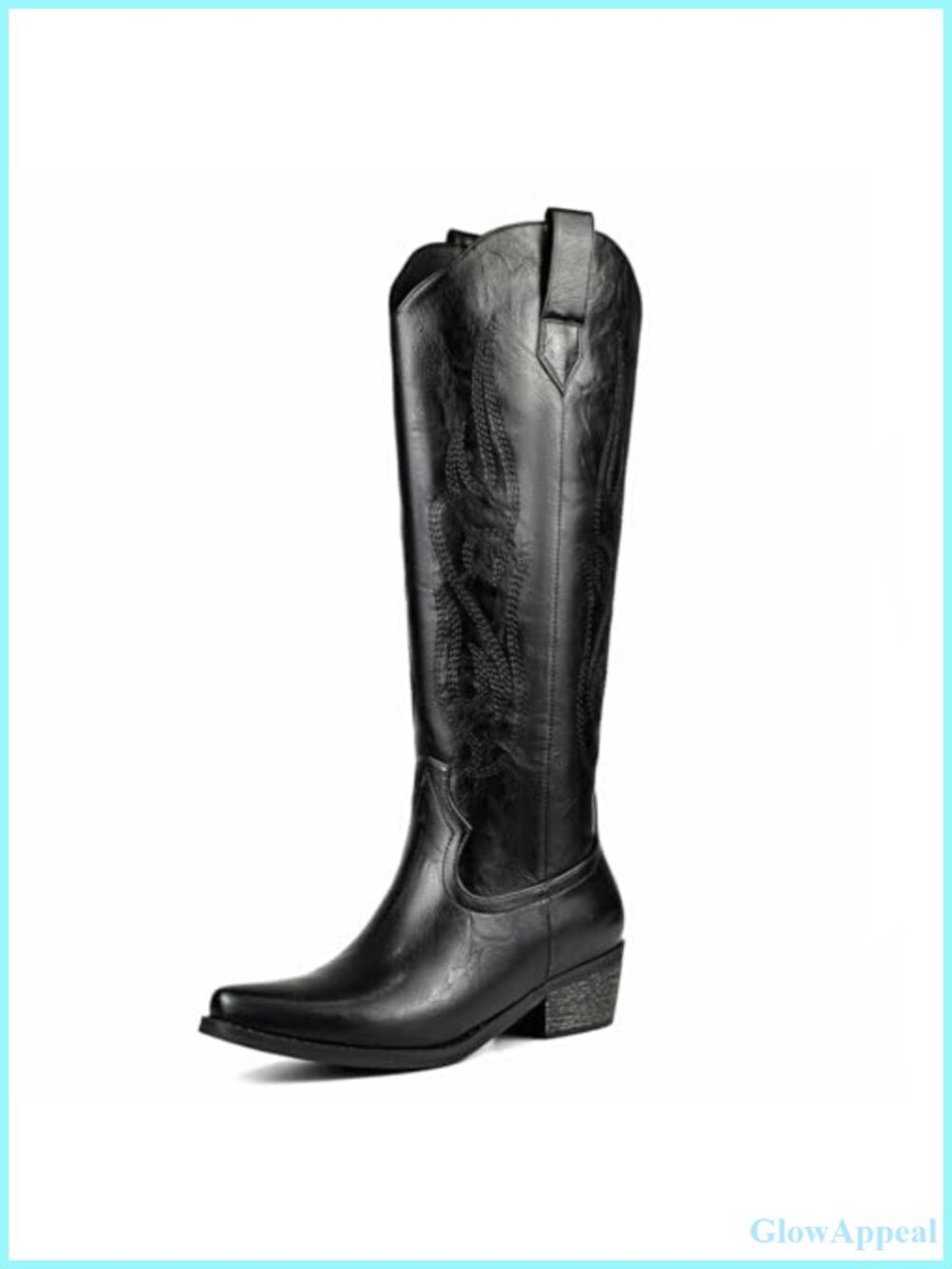 Women's Western Cowboy Knee High Boots PU Leather Pointed Toe Block Heel Side
